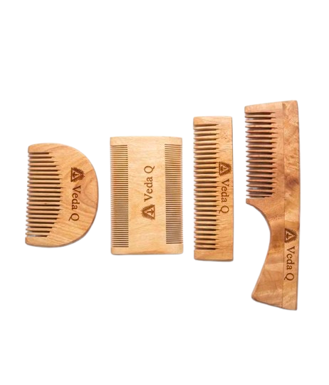 Veda’Q Premium Luxury Vedic Neem Wood Comb Set